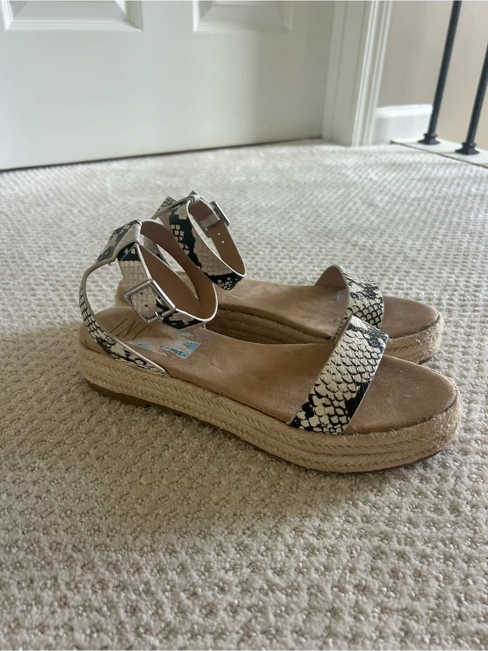 Women’s Snake-Print Espadrille Sandals in Black & White